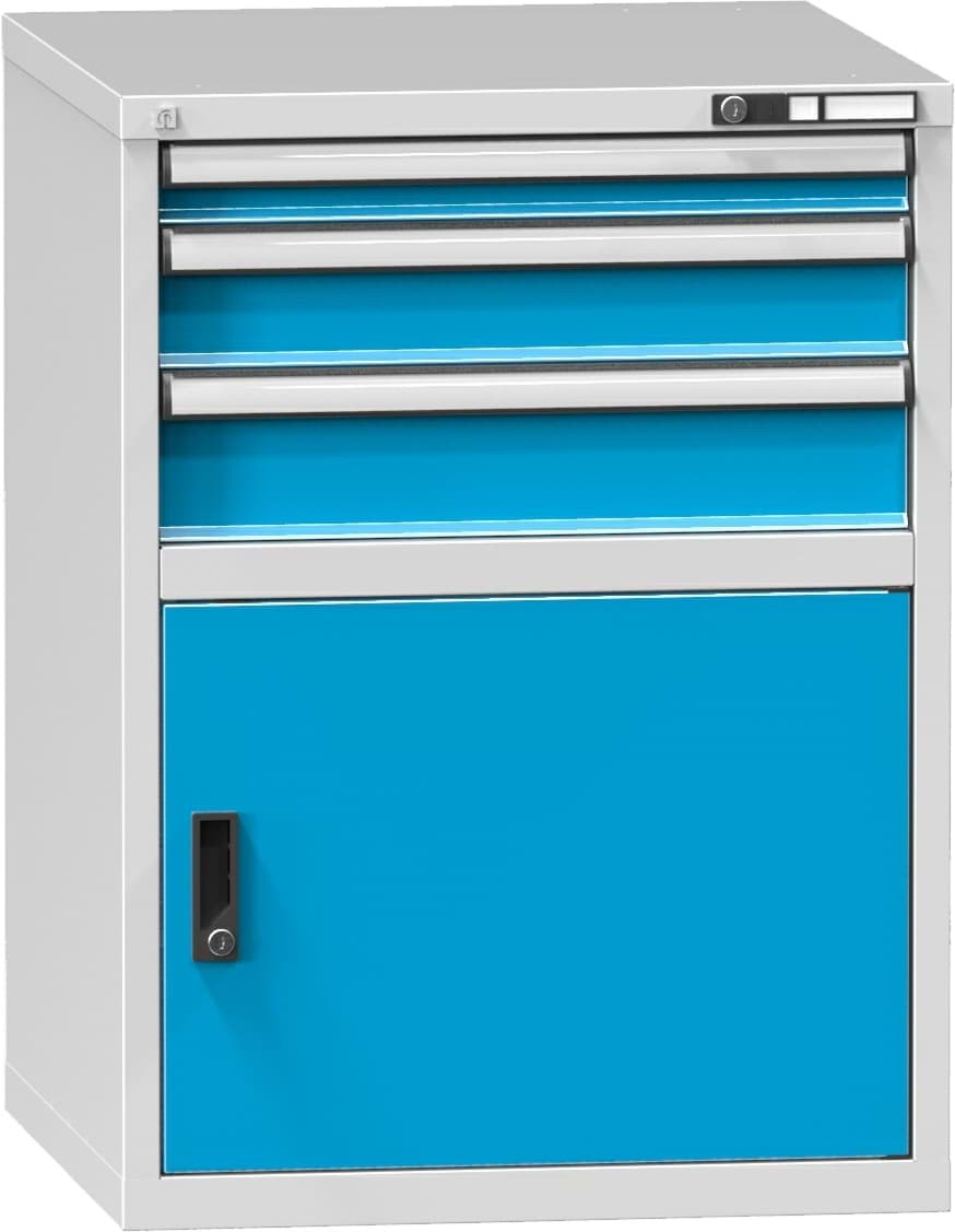 Schubladenschrank, 3 x Schublade, 1 x Türe, 990x731x780 mm HxBxT