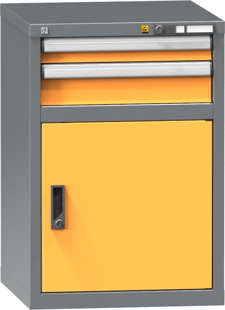 ESD-Schubladenschrank, 2 x Schublade, 1 x Türe, 840x578x600 mm HxBxT
