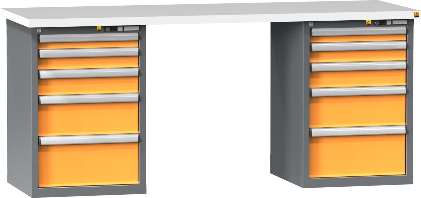 ESD-Werkbank mit 2 x Schubladenschrank 880x1500x685 mm HxBxT