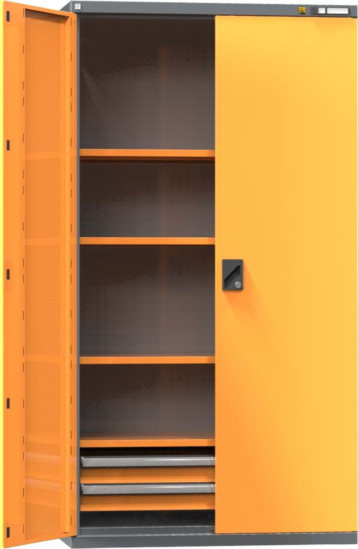 ESD-Flügeltürenschrank mit Vollblechtüren und Schubladen 1950x1044x625 mm HxBxT