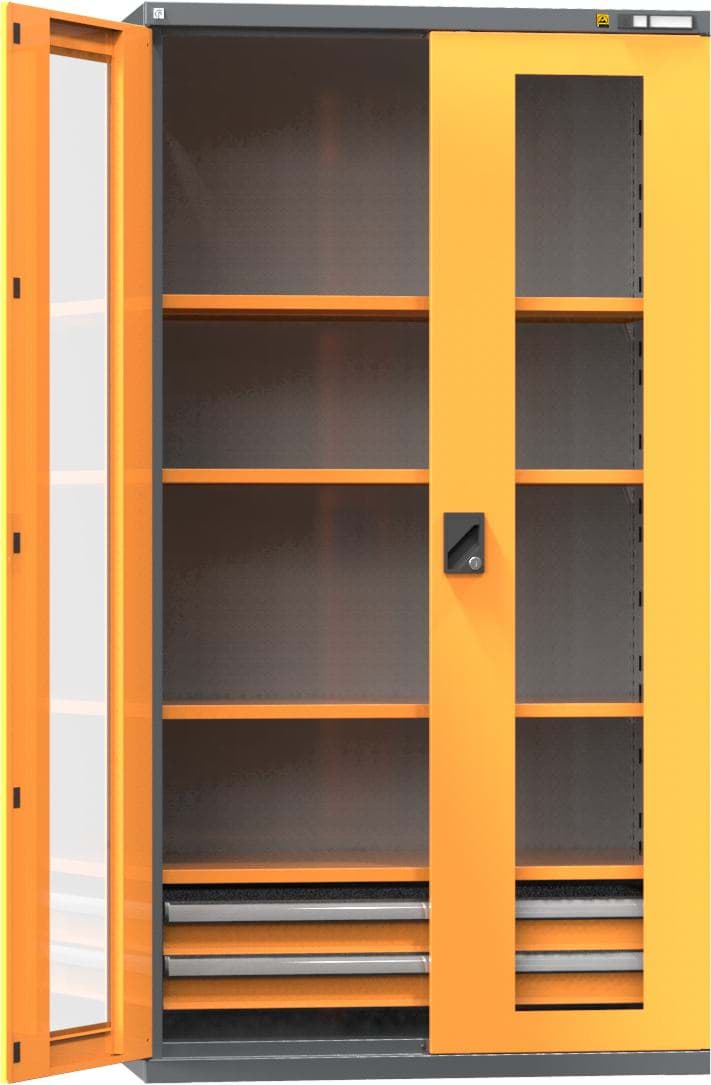 ESD-Flügeltürenschrank mit Sichtfenstertüren und Schubladen 1950x1044x625 mm HxBxT