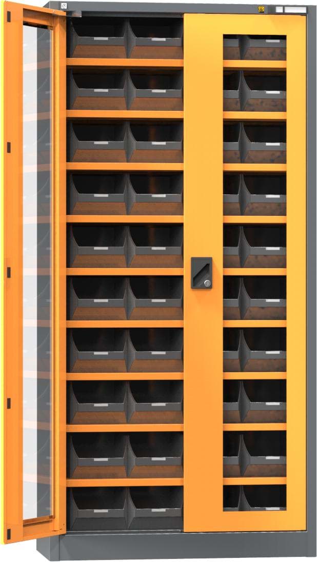 ESD-Flügeltürenschrank mit 9 Fachböden und Sichtfenstertüren 1950x950x400 mm HxBxT