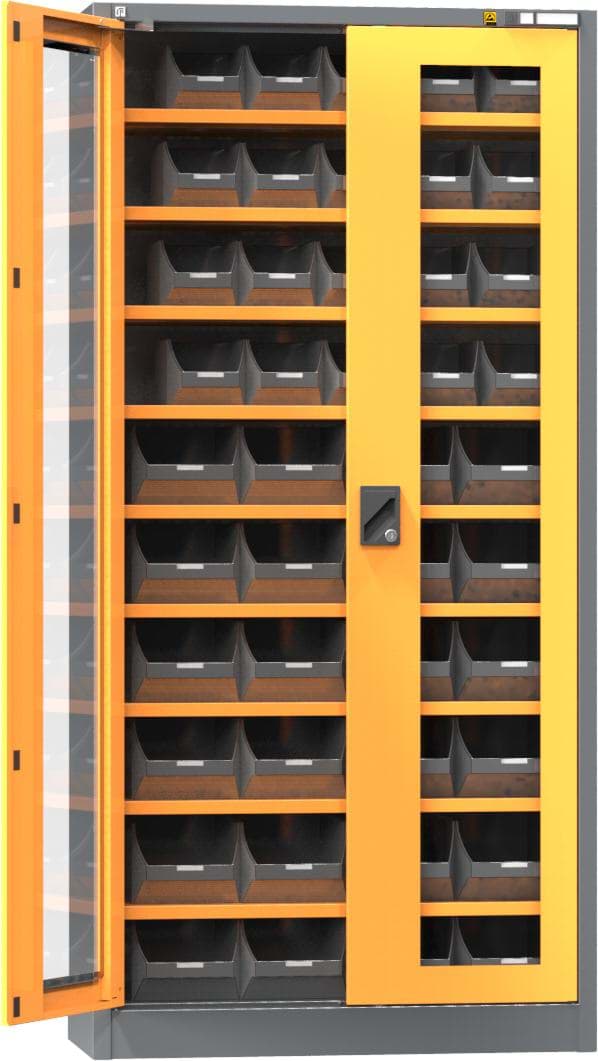 ESD-Flügeltürenschrank mit 9 Fachböden und Sichtfenstertüren 1950x950x400 mm HxBxT