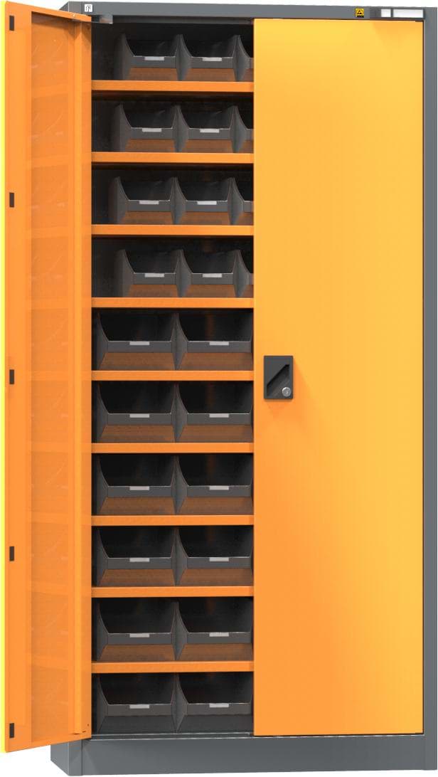 ESD-Flügeltürenschrank mit 9 Fachböden und Vollblechtüren 1950x950x400 mm HxBxT