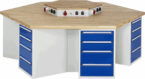 Bild von Werkbank Modell 4098, KL 1350mmxB 2700xT 2340xH 890mm, Buche-Massiv-Platte 40 mm