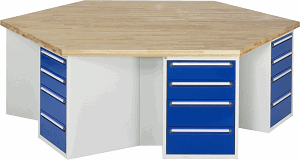 Bild von Werkbank Modell 4098, KL 1350mmxB 2700xT 2340xH 890mm, Buche-Massiv-Platte 40 mm