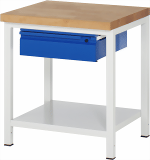 Bild von Werkbank Basic-8, 750x700x840-1040 mm LxTxH, mit Ablageboden und Schublade