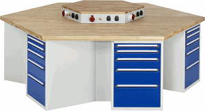 Bild von Werkbank Modell 4099, KL 1350mmxB 2700xT 2340xH 890mm, Buche-Massiv-Platte 40 mm