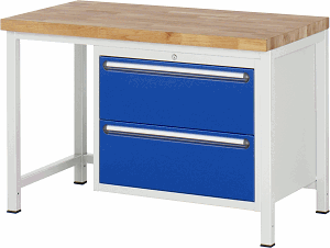 Bild von Werkbank Modell 8255, B 1250xT 700xH 840-1040mm, Buche-Massiv-Platte 40mm