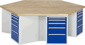 Bild von Werkbank Modell 4099, KL 1350mmxB 2700xT 2340xH 890mm, Buche-Massiv-Platte 40 mm